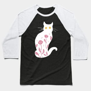 White kitty with pink flowers Baseball T-Shirt